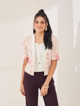 Latin Quarters - Women'S Peach Floral Printed Half Sleeves Casual Top