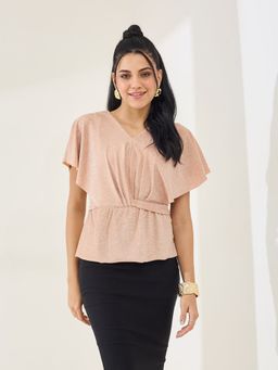 Latin Quarters - Women'S Peach Shimmer V-Neck Party Top