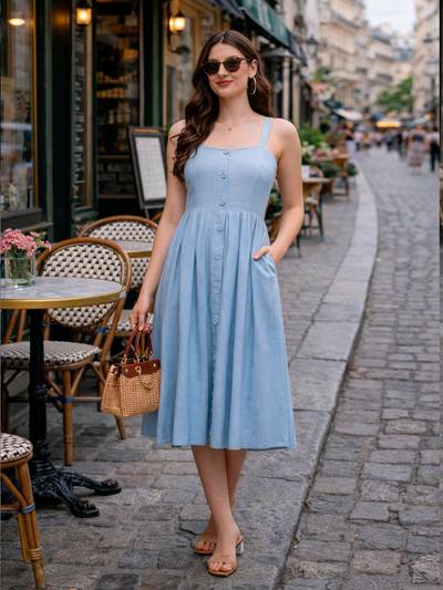 Strappy Box Pleat Midi Dress