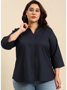 THE PINK MOON - Navy Blue Front Pleat Top