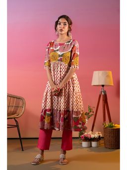 Heeposh - Women Pink Floral Printed Anarkali Kurta with Pant (Set of 2)