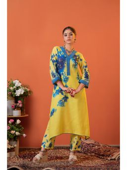 Heeposh - Women Yellow Floral Printed Kurta with Pant (Set of 2)