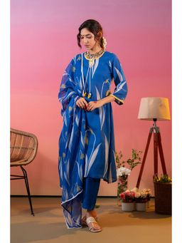Heeposh - Women Blue Printed Kurta with Pant and Dupatta (Set of 3)