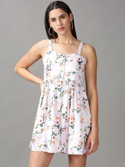 SHOWOFF - Womens Shoulder Straps Above Knee Pink Floral Dress