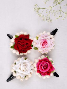 Laida - Red , White, Pink And White Rose And Gajra Design Tic Tac Pins (Pack of 4)
