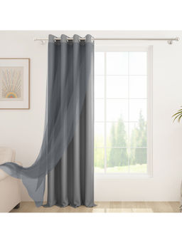 Story@Home - Grey Silk Dual-Layer Blackout & Sheer Door Curtain