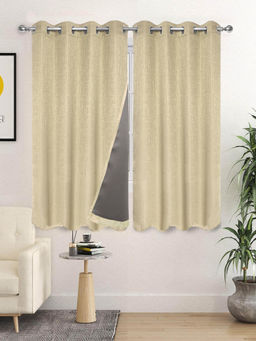 Saral Home - Beige Pearl Polyester Blackout Textured Curtains (Pack of 2)