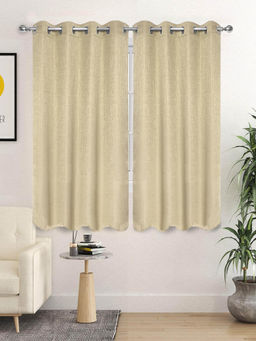Saral Home - Beige Pearl Polyester Room Darking Textured Curtains (Pack of 2)