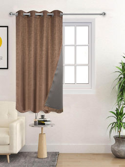 Saral Home - Brown Pearl Polyester Blackout Textured Curtain