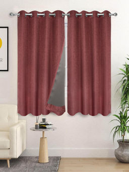 Saral Home - Maroon Pearl Polyester Blackout Textured Curtains (Pack of 2)