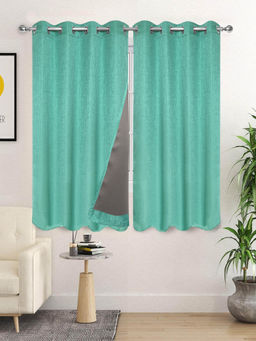 Saral Home - Teal Pearl Polyester Blackout Textured Curtains (Pack of 2)