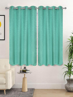 Saral Home - Teal Pearl Polyester Room Darking Textured Curtains (Pack of 2)
