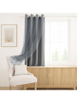 Story@Home - Grey 300 GSM Silk Dual-Layer Blackout & Sheer Window Curtain