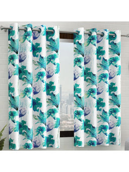 Story@Home - White Blue Floral Window Curtains (Pack of 2)