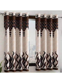 Story@Home - Beige Abstract Window Curtains (Pack of 2)