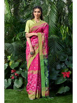 Beatitude - Pink Handloom Cotton Silk Saree with Unstitched Blouse