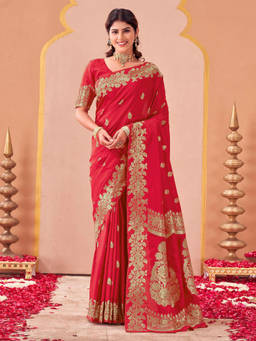 SATRANI - Red Woven Silk Handloom Saree with Unstitched Blouse