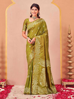 SATRANI - Green Woven Silk Handloom Saree with Unstitched Blouse