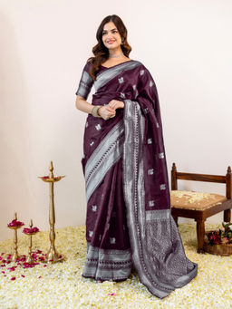 SATRANI - Wine Woven Silk Handloom Saree with Unstitched Blouse