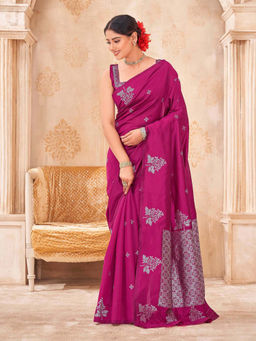 SATRANI - Pink Floral Silk Handloom Saree with Unstitched Blouse