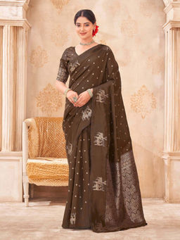 SATRANI - Brown Woven Silk Handloom Saree with Unstitched Blouse