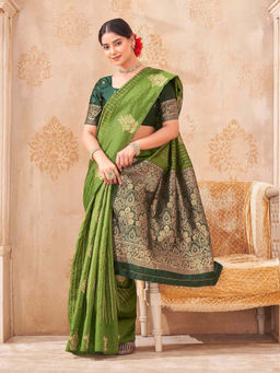 SATRANI - Green Woven Silk Handloom Saree with Unstitched Blouse