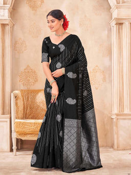 SATRANI - Black Woven Silk Handloom Saree with Unstitched Blouse