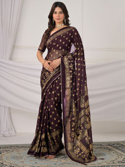 SATRANI - Wine Georgette Printed Saree with Unstitched Blouse
