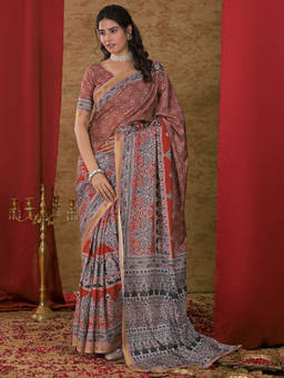 SATRANI - Mauve Silk Printed Saree with Unstitched Blouse