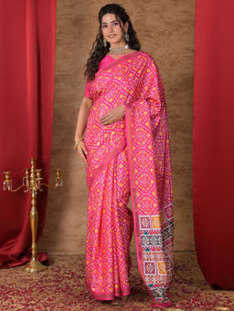 SATRANI - Pink Silk Printed Saree with Unstitched Blouse