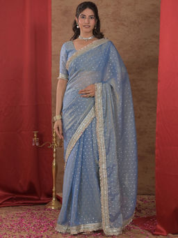 SATRANI - Blue Georgette Embroidere Saree with Unstitched Blouse