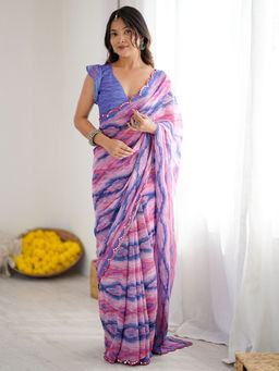 SATRANI - Purple Georgette Printed Saree with Unstitched Blouse