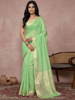 SATRANI - Green Woven Cotton Silk Handloom Saree with Unstitched Blouse