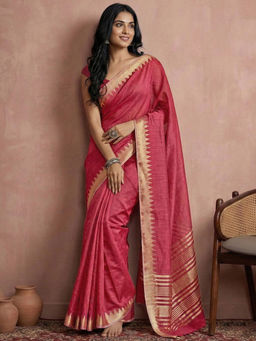 SATRANI - Peach Woven Cotton Silk Handloom Saree with Unstitched Blouse
