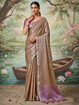 SATRANI - Brown Woven Cotton Silk Handloom Saree with Unstitched Blouse