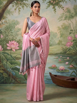 SATRANI - Pink Woven Cotton Silk Handloom Saree with Unstitched Blouse