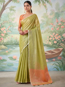 SATRANI - Green Woven Cotton Silk Handloom Saree with Unstitched Blouse