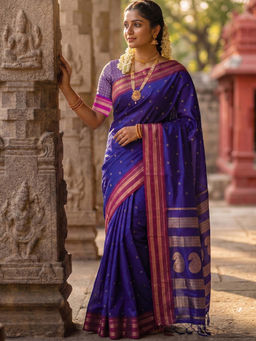 SATRANI - Purple Woven Silk Handloom Saree with Unstitched Blouse