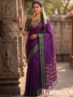 SATRANI - Purple Woven Silk Handloom Saree with Unstitched Blouse