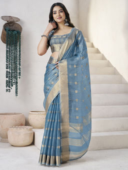 SATRANI - Blue Woven Tissue Handloom Saree with Unstitched Blouse