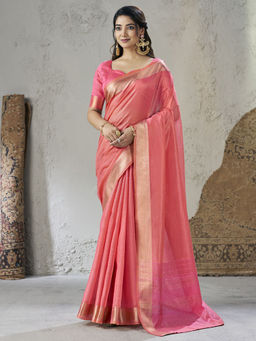SATRANI - Pink Woven Silk Handloom Saree with Unstitched Blouse