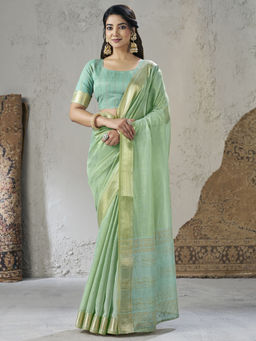 SATRANI - Green Woven Silk Handloom Saree with Unstitched Blouse