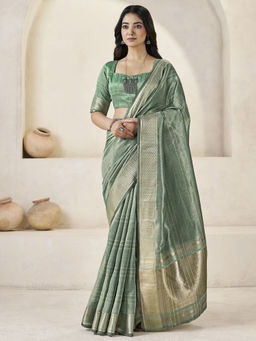 SATRANI - Green Woven Silk Handloom Saree with Unstitched Blouse