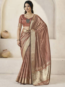 SATRANI - Brown Woven Silk Handloom Saree with Unstitched Blouse