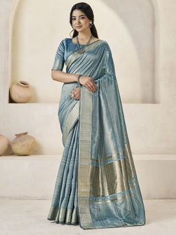 SATRANI - Blue Woven Silk Handloom Saree with Unstitched Blouse