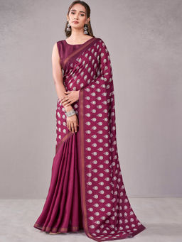 SATRANI - Magenta Silk Printed Saree with Unstitched Blouse