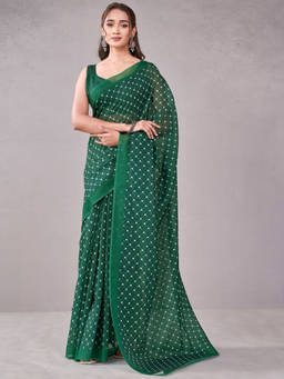 SATRANI - Green Checks Chanderi Printed Saree with Unstitched Blouse