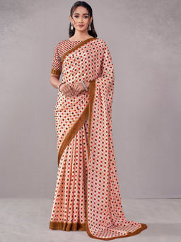 SATRANI - Peach Printed Chiffon Printed Saree with Unstitched Blouse