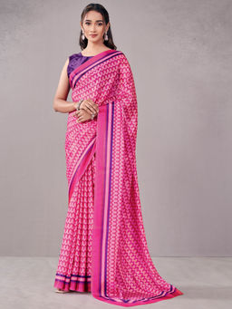 SATRANI - Pink Printed Chiffon Printed Saree with Unstitched Blouse