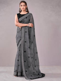 SATRANI - Black Printed Chanderi Printed Saree with Unstitched Blouse